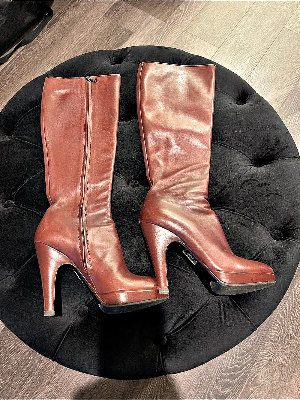 Prada Knee-High Heeled Boots Brown EU 37.5